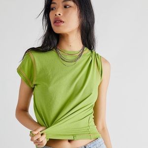 Free People Let it Roll Baby Tee 90s Top Green Crop Short Sleeve S Cotton